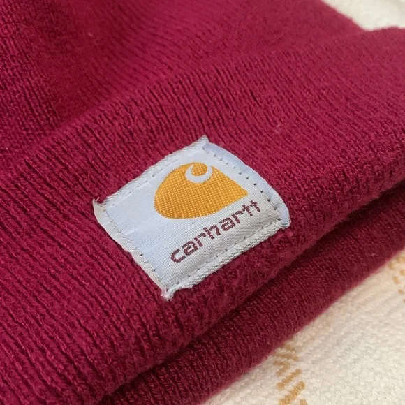 Carhartt Acrylic Knit Cuffed Pink Beanie Cap Hat One Size - Picture 3 of 6
